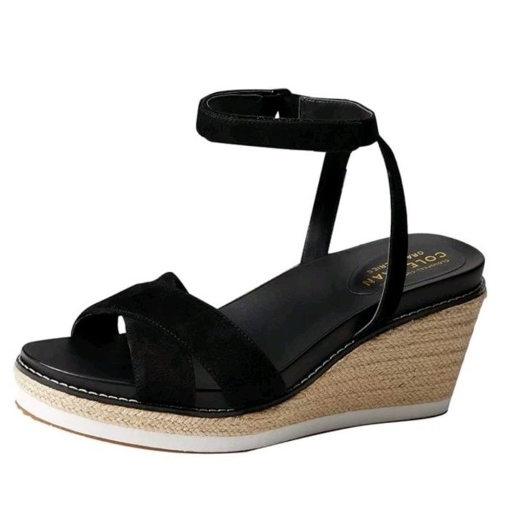 Cole Haan Cloudfeel Grandseries Black Suede Espadrille Wedge Sandals Womens 8.5 - Picture 3 of 8